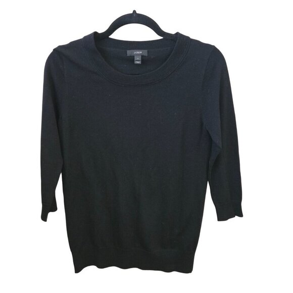 J.Crew Black Merino Wool 3/4 Sleeve Crewneck Sweater Size XS - Picture 1 of 4